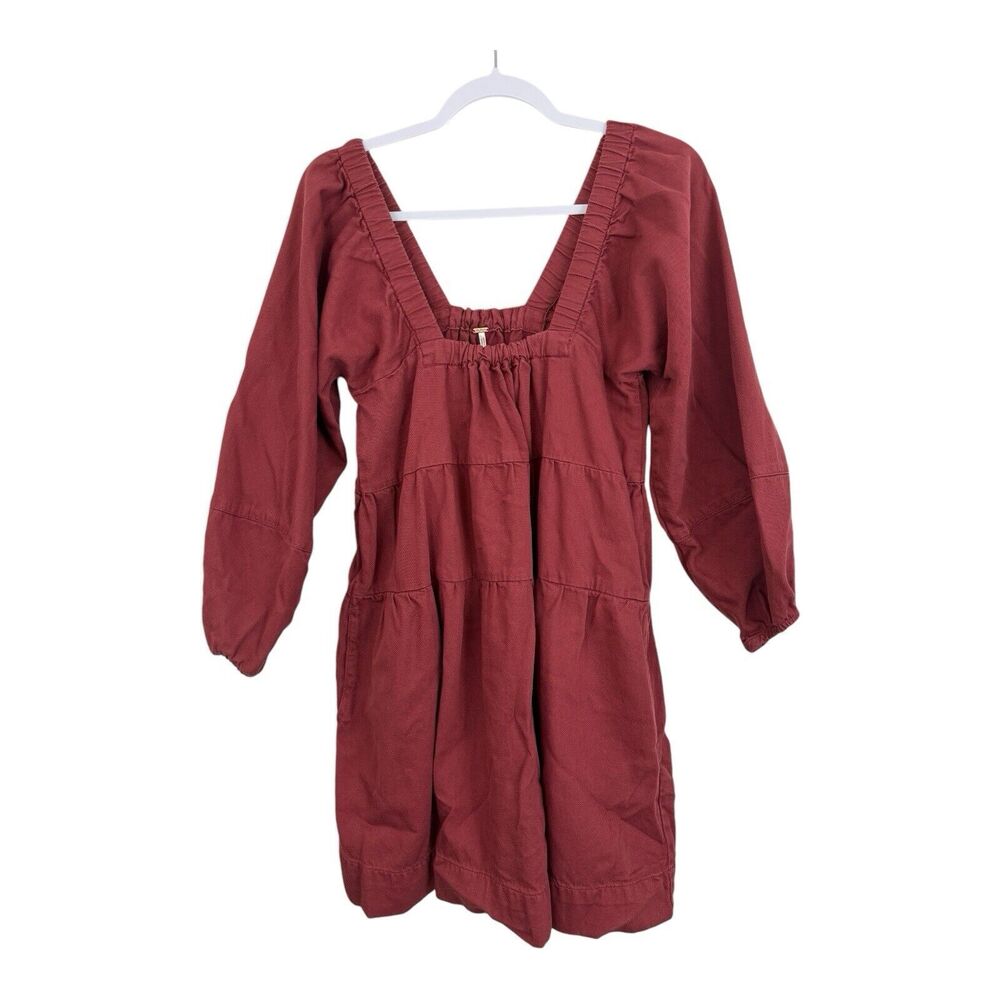 Free People Lou Jean Babydoll Dress Size XS Burnt Orange Square Neck